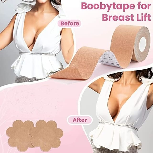 Boob Tape With 10 Pairs Nipple Cover Cotton Wide Thin Breast Tape - Women'S  & Girl'S Breast