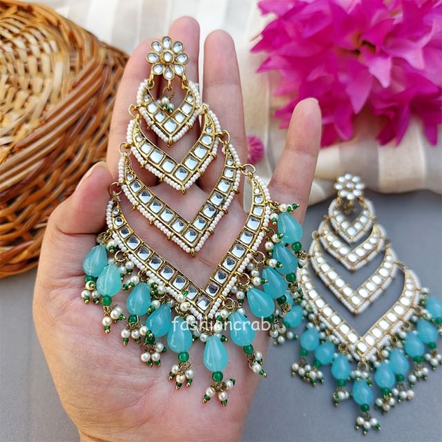 Traditional Pista Green Golden Enamel Kundan Earrings For Women Girl  Wedding | eBay