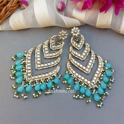 Kundan Earrings for Wedding- Light Blue by FashionCrab