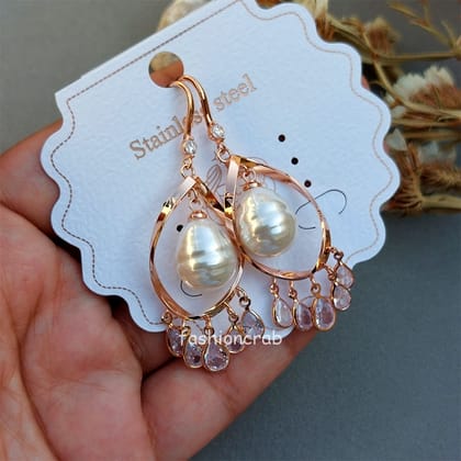 Rose Gold Pearl Drop Anti Tarnish Earring by FashionCrab