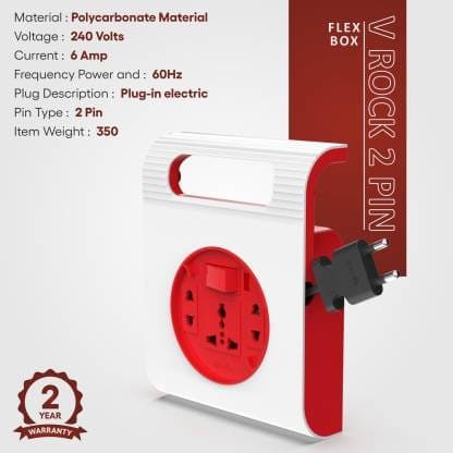 Fybros Square 2 Pin Extension Flex Box 5 Meter Power Cable with Indicator 3 Socket Extension Boards  (White, Red, 5 m)