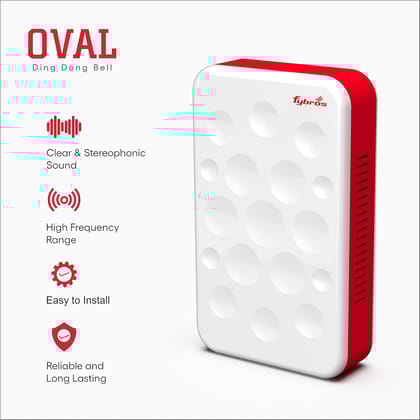 Fybros Oval Red & White Ding Dong Door Bell with Stereophonic Digital Sound, 9004