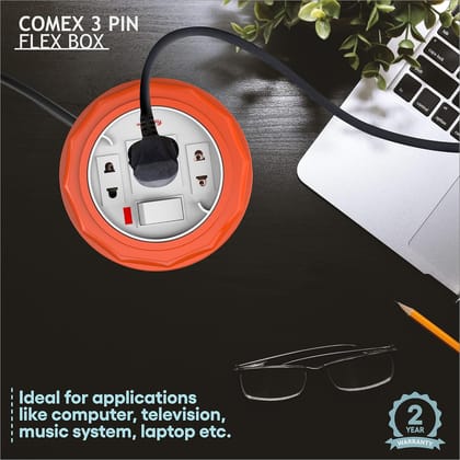 Fybros xtension/power/Flex Box Board Strip with 3 Socket and Supply Indicator Orange 3 Socket Extension Boards  (Orange, White, 2.5 m)
