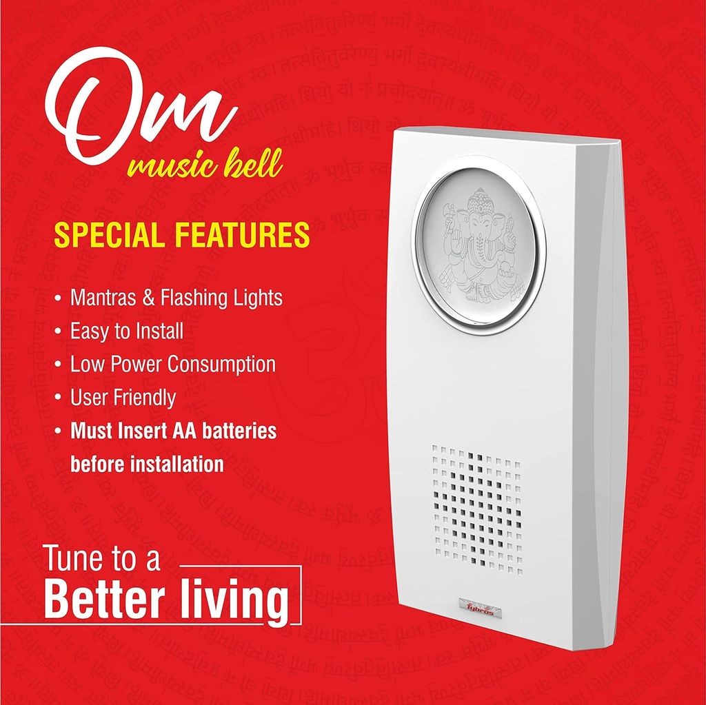 Fybros Om Musical Bell with Mantras & Flashing Light, V3041 - Pooja Needs | Buy online on ZillyBuy