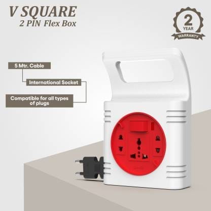 Fybros Comex 3 Pin Extension Flex Box 5 Meter Power Cable (Multicolor) 3 Socket Extension Boards  (White, Red, 5 m)