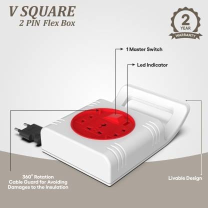 Fybros Comex 3 Pin Extension Flex Box 5 Meter Power Cable (Multicolor) 3 Socket Extension Boards  (White, Red, 5 m)