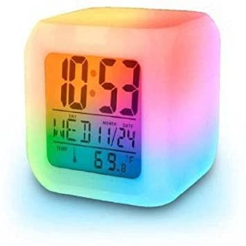 Multicolour Changing Digital LED Alarm Clock for Table Home Décor Desk Night Table Watch Temperature/Day/Month/Date/Time/Alarm