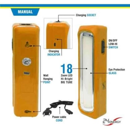 24 Energy 10W Orange 18 Hi Bright LED Tube Rechargeable Emergency Light, EN1042