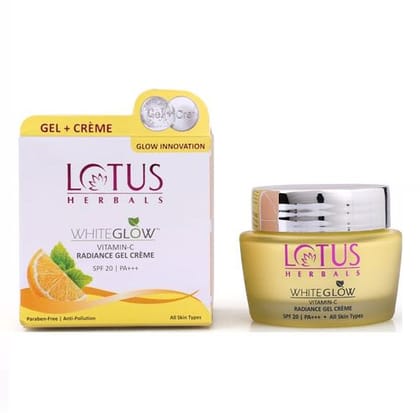 Lotus Herbals Whiteglow Vitamin-C Radiance Gel Crème SPF-20 PA+++ All Skin Types Paraben-Free (50 g)