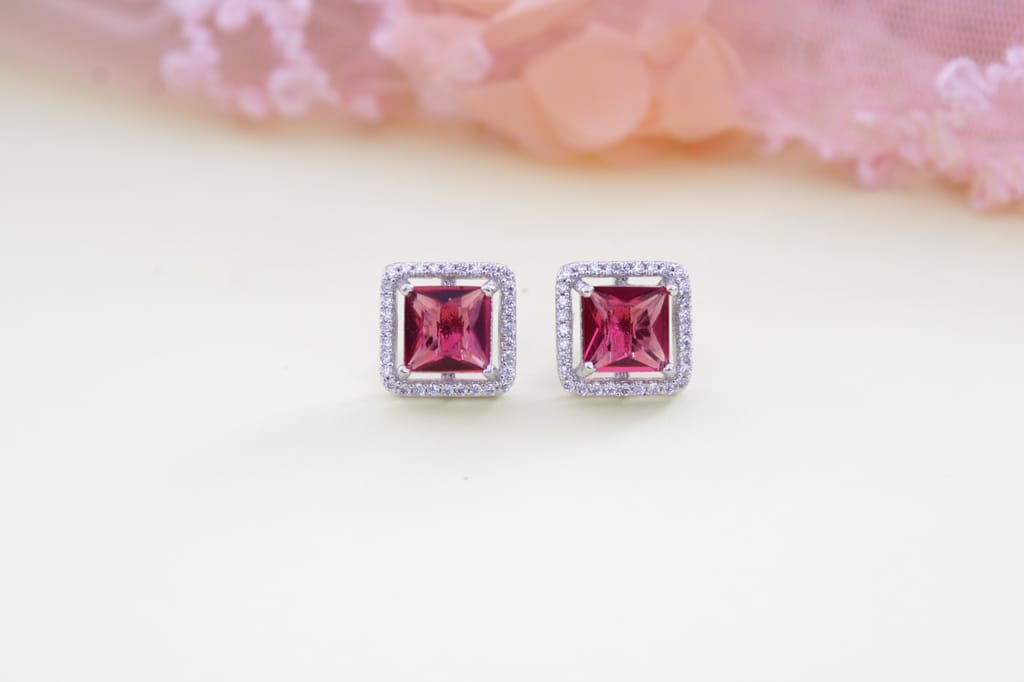 Red CZ Ear Stud for Girls & Women