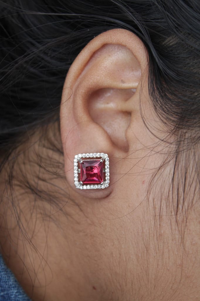 Red CZ Ear Stud for Girls & Women