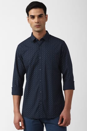 Men Navy Slim Fit Print Full Sleeves Casual Shirt Men Navy Slim Fit Print Full Sleeves Casual Shirt