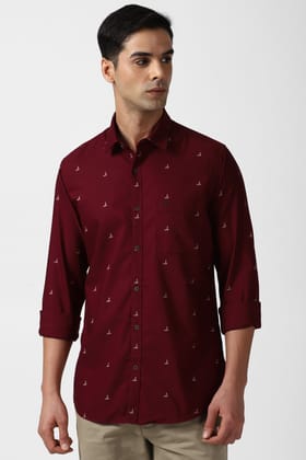 Men Maroon Slim Fit Print Full Sleeves Casual Shirt