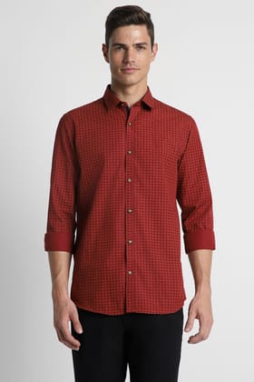 Men Maroon Slim Fit Print Full Sleeves Casual Shirt