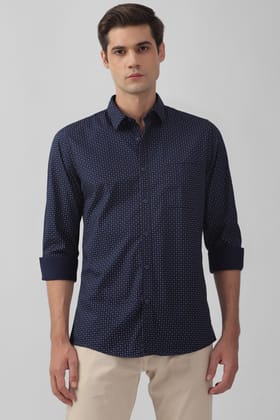 Men Navy Slim Fit Print Full Sleeves Casual Shirt Men Navy Slim Fit Print Full Sleeves Casual Shirt