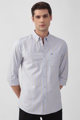 Men Blue Slim Fit Stripe Full Sleeves Casual Shirt