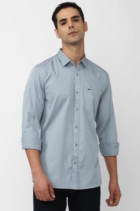 Men Grey Slim Fit Solid Full Sleeves Casual Shirt