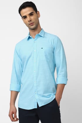 Men Blue Slim Fit Textured Full Sleeves Casual Shirt