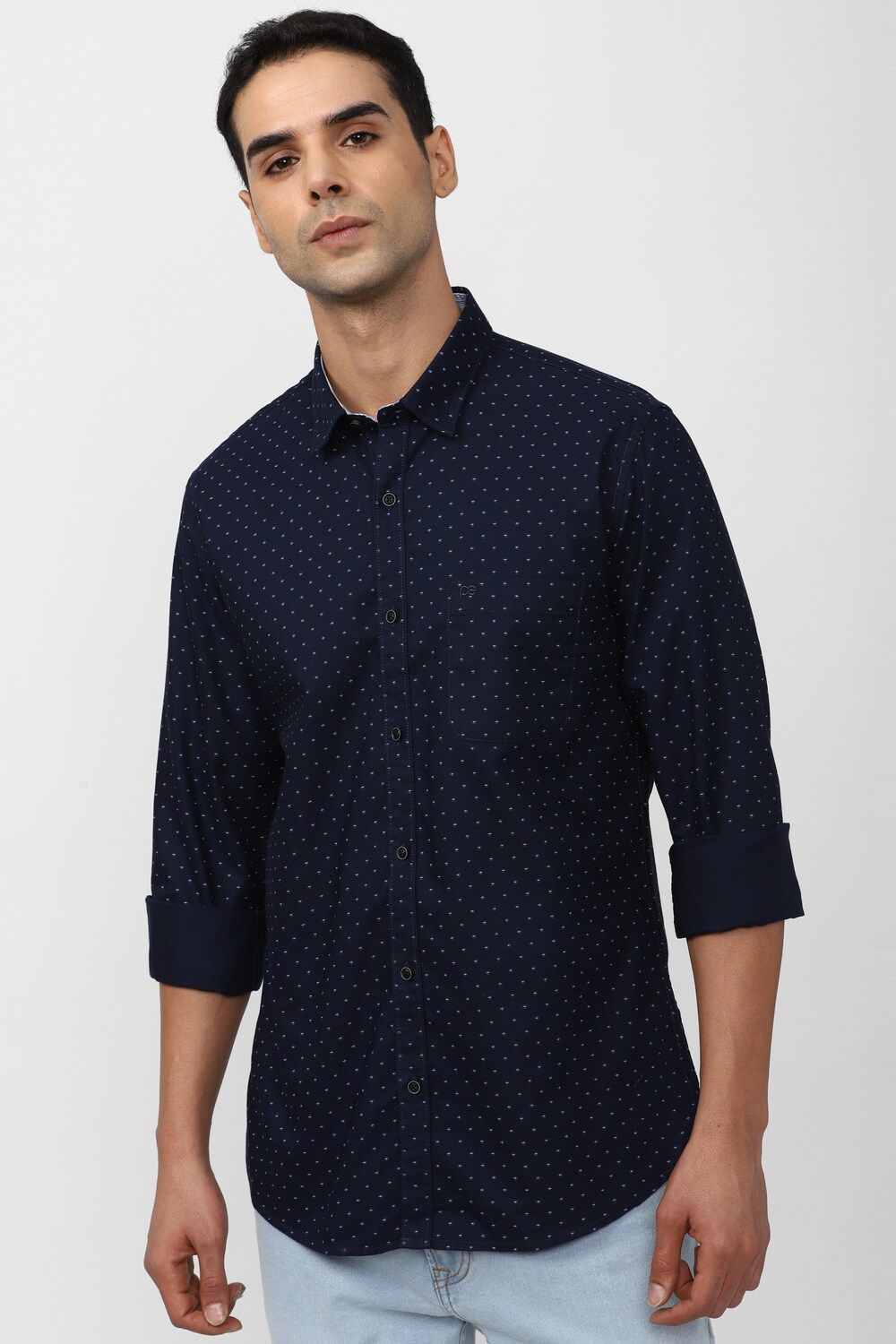 Men Navy Slim Fit Print Full Sleeves Casual Shirt