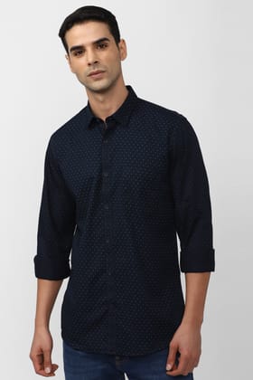 Men Navy Slim Fit Print Full Sleeves Casual Shirt
