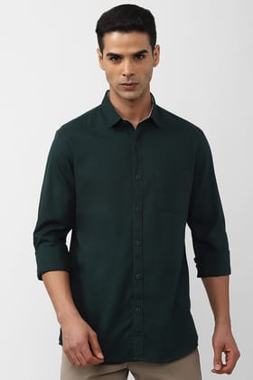 Men Green Slim Fit Solid Full Sleeves Casual Shirt