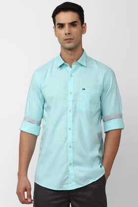 Men Light Blue Slim Fit Textured Full Sleeves Casual Shirt