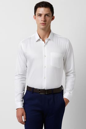 Men White Regular Fit Formal Full Sleeves Formal Shirt