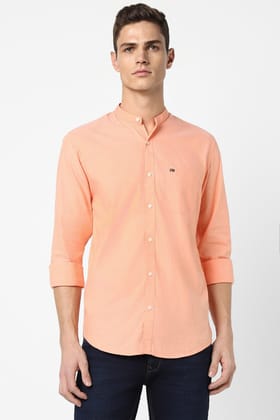 Men Peach Slim Fit Solid Full Sleeves Casual Shirt