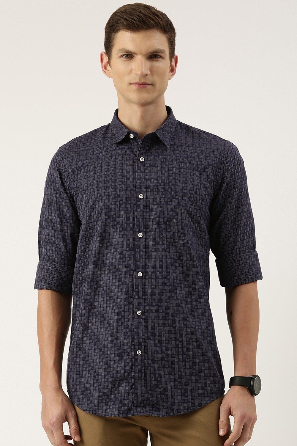 Men Navy Slim Fit Print Full Sleeves Casual Shirt