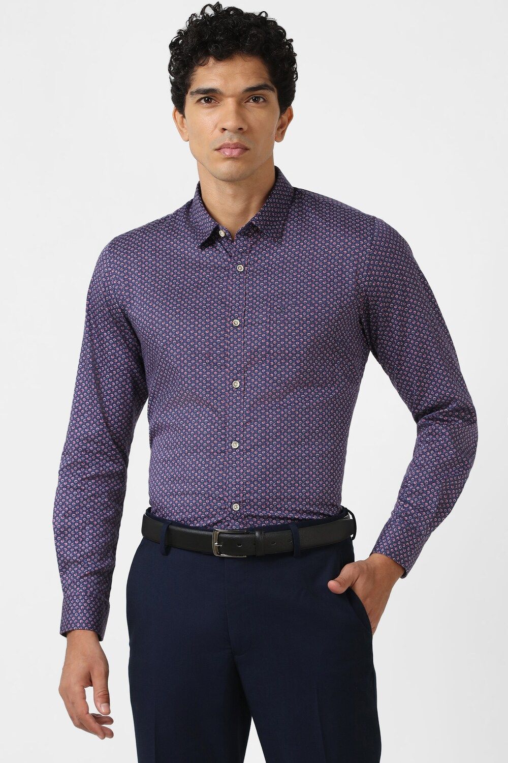 Men Purple Slim Fit Print Full Sleeves Casual Shirt