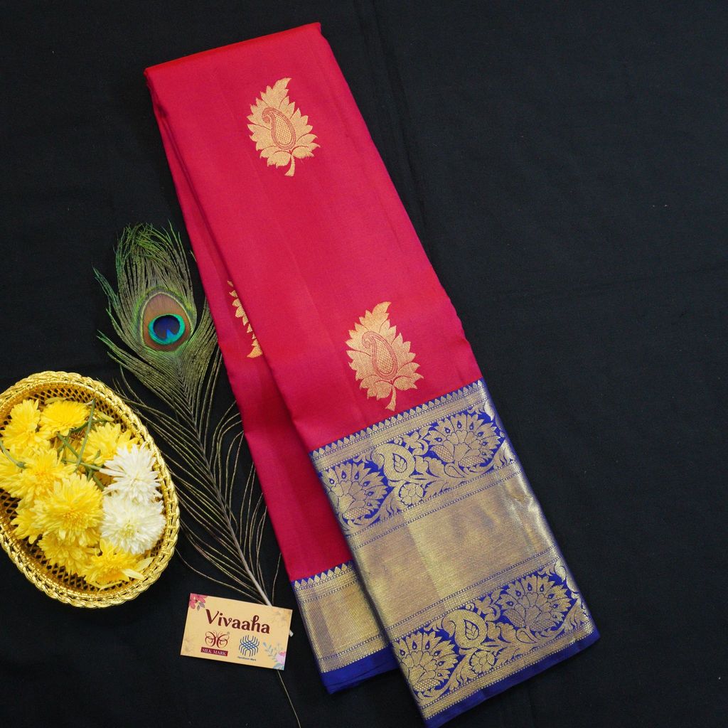 Kanchipuram Silk Saree in Red with Contrast Korvai Border in Gold Zari