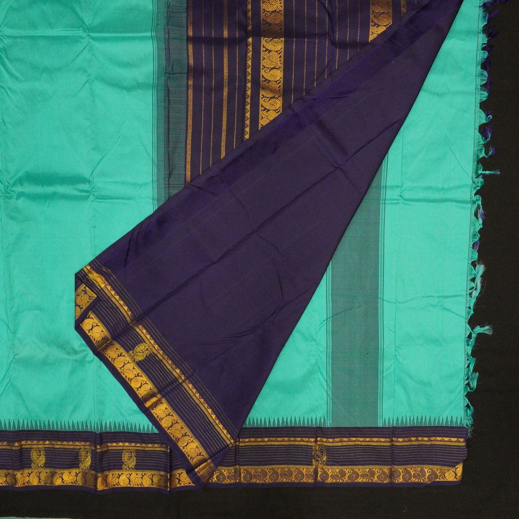 Classic Teal Blue Temple Korvai Kanchipuram Silk Saree