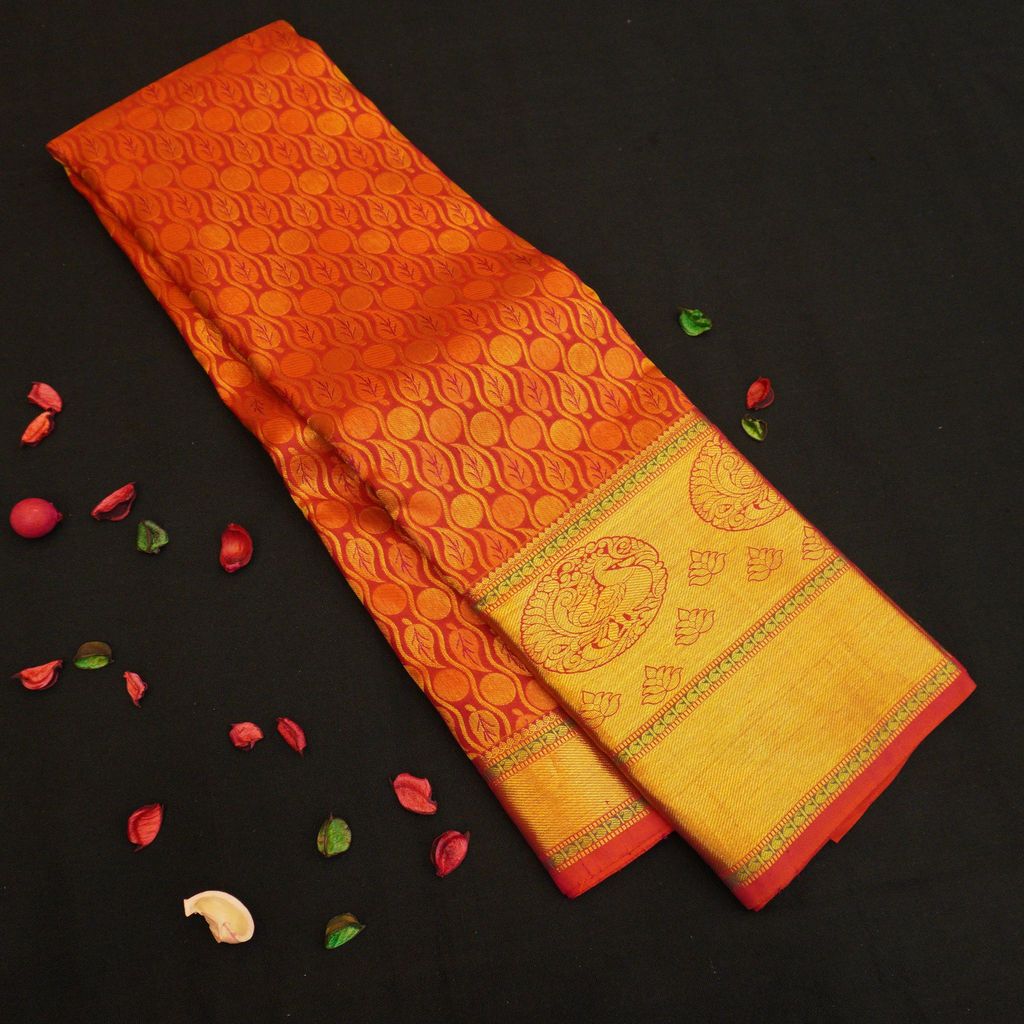 Chilli Red Bridal Kanchipuram Pattu Saree with Dual Border Design