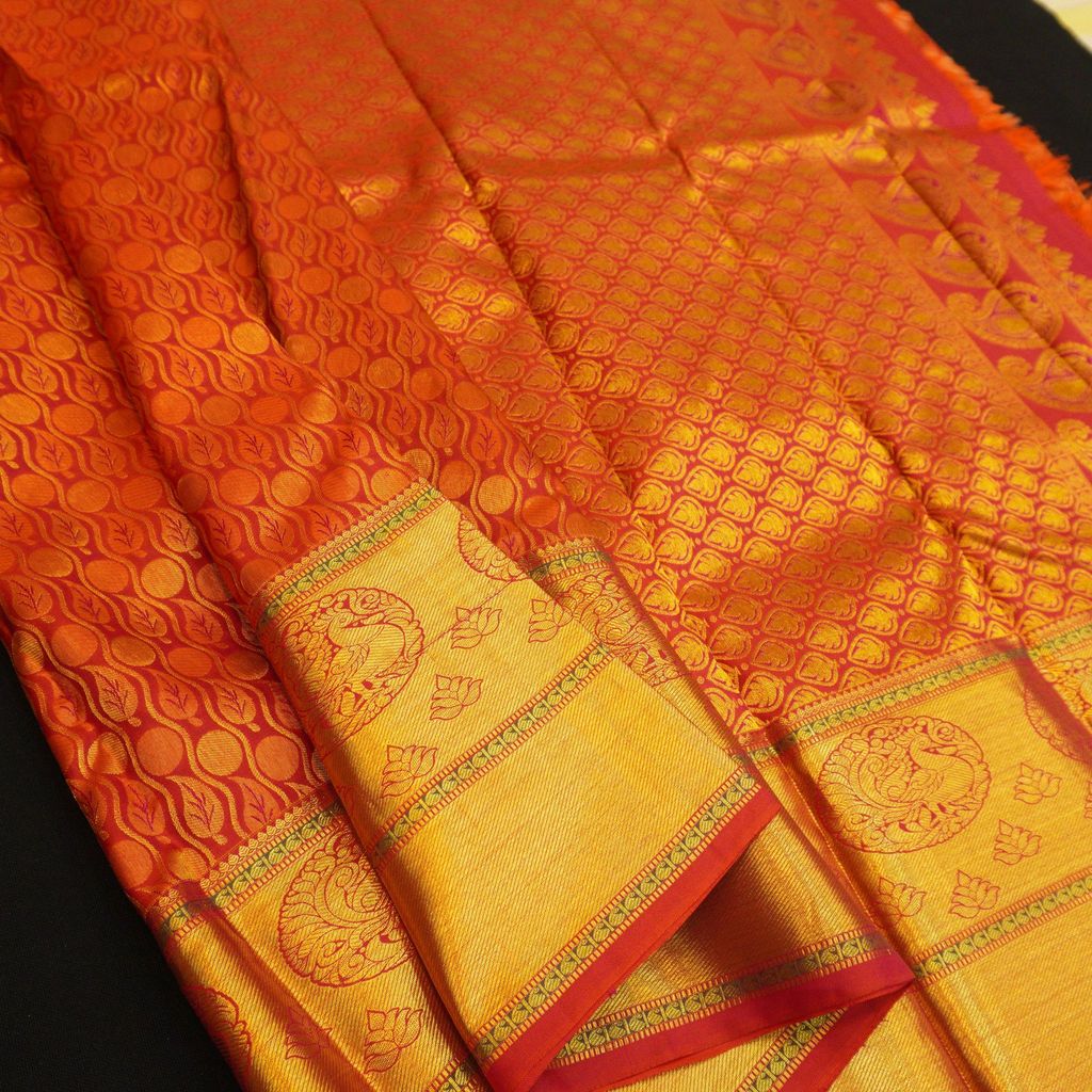 Chilli Red Bridal Kanchipuram Pattu Saree with Dual Border Design
