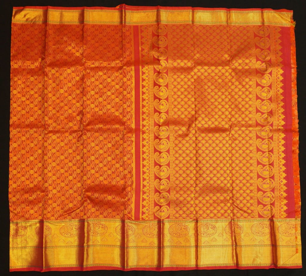 Chilli Red Bridal Kanchipuram Pattu Saree with Dual Border Design