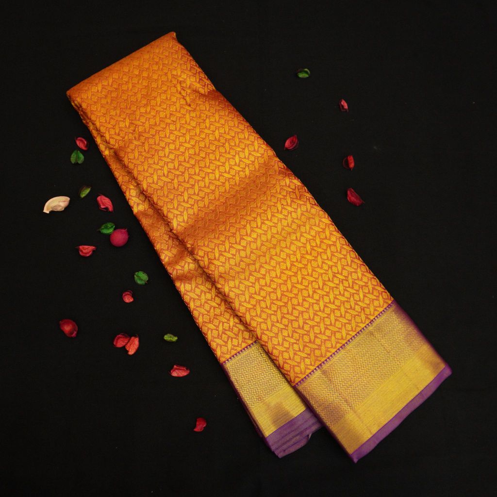 Orange Bridal Silk Saree with Pure Gold Zari - Bridal Collections