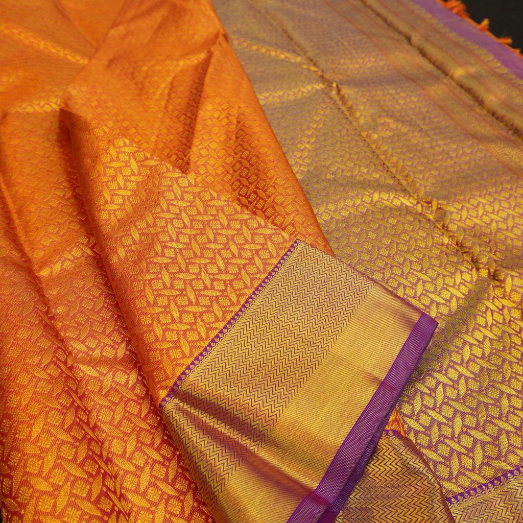 Orange Bridal Silk Saree with Pure Gold Zari - Bridal Collections