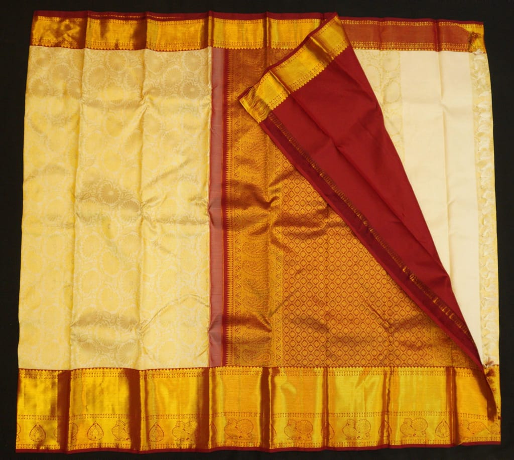 Exclusive Half White Bridal Kanjivaram Silk Saree with Maroon Border