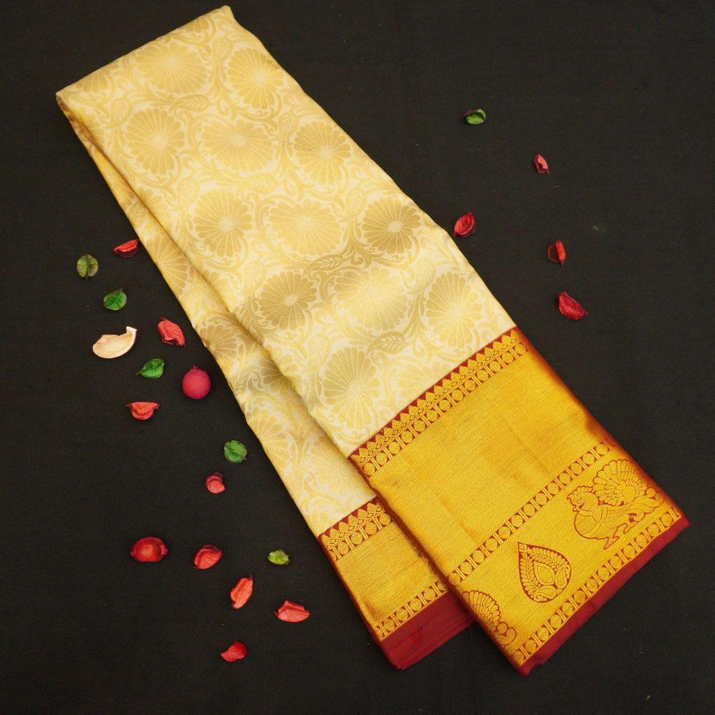 Exclusive Half White Bridal Kanjivaram Silk Saree with Maroon Border