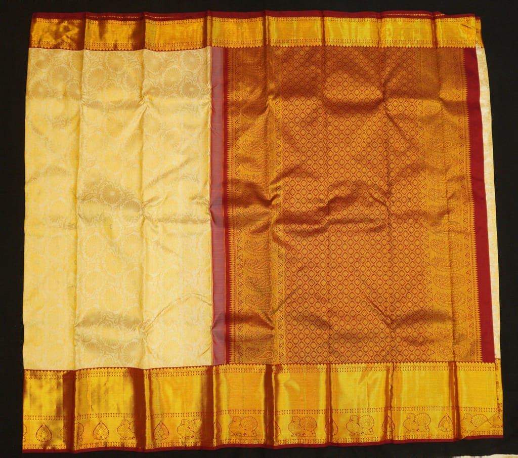 Exclusive Half White Bridal Kanjivaram Silk Saree with Maroon Border
