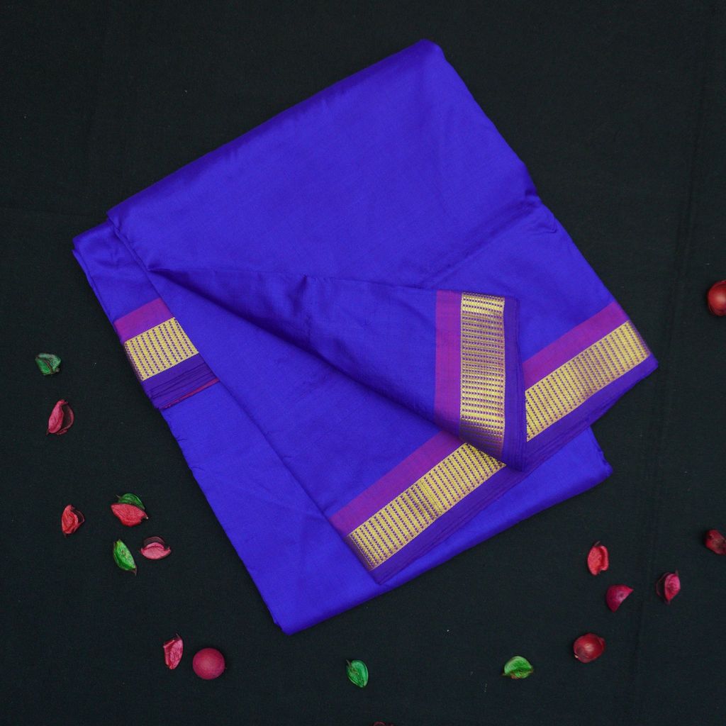 10-Yard Kanchipuram Silk Saree in Blue Color - Madisar