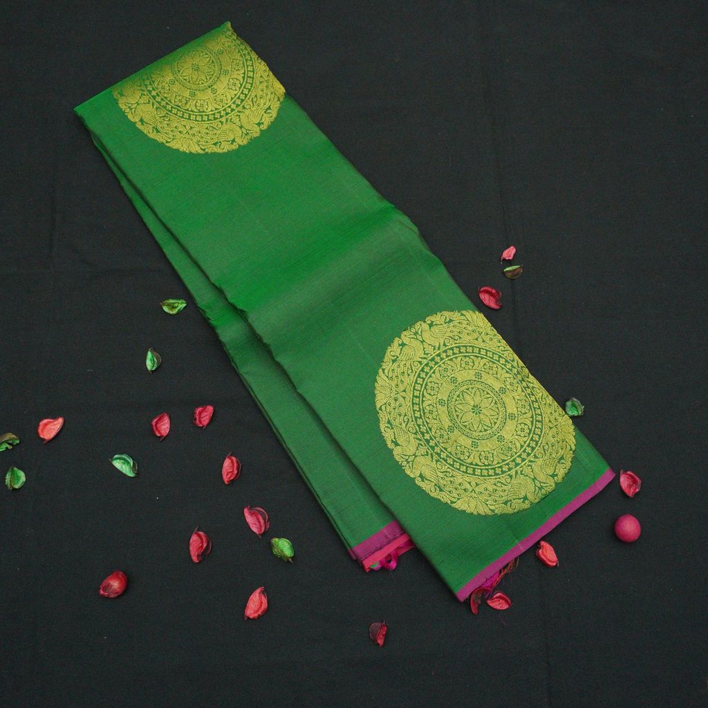 Bottle Green Borderless Pattu Saree - Luxurious Design