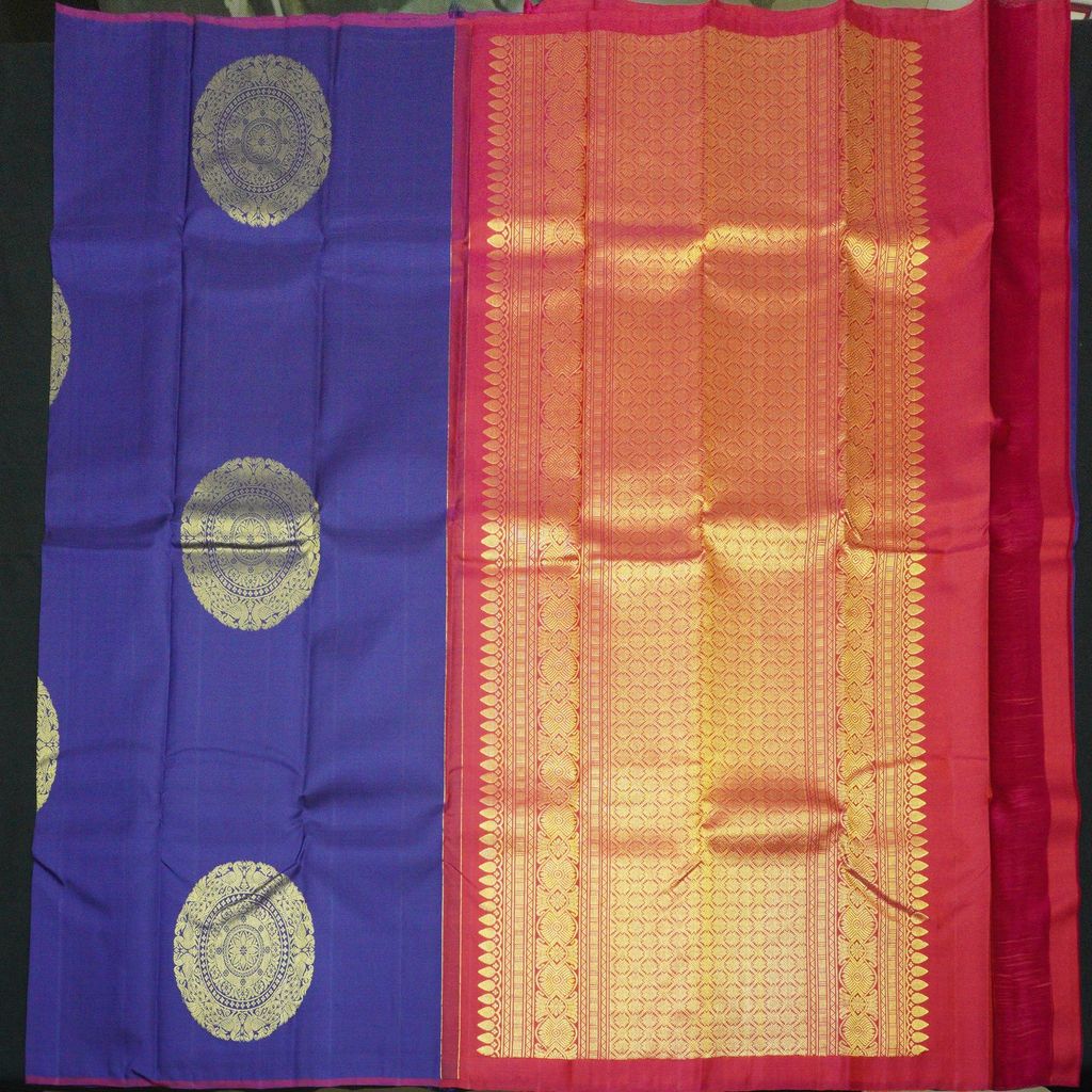 Admiral Blue Borderless Pure Kanchi Silk Saree with Fancy Butta