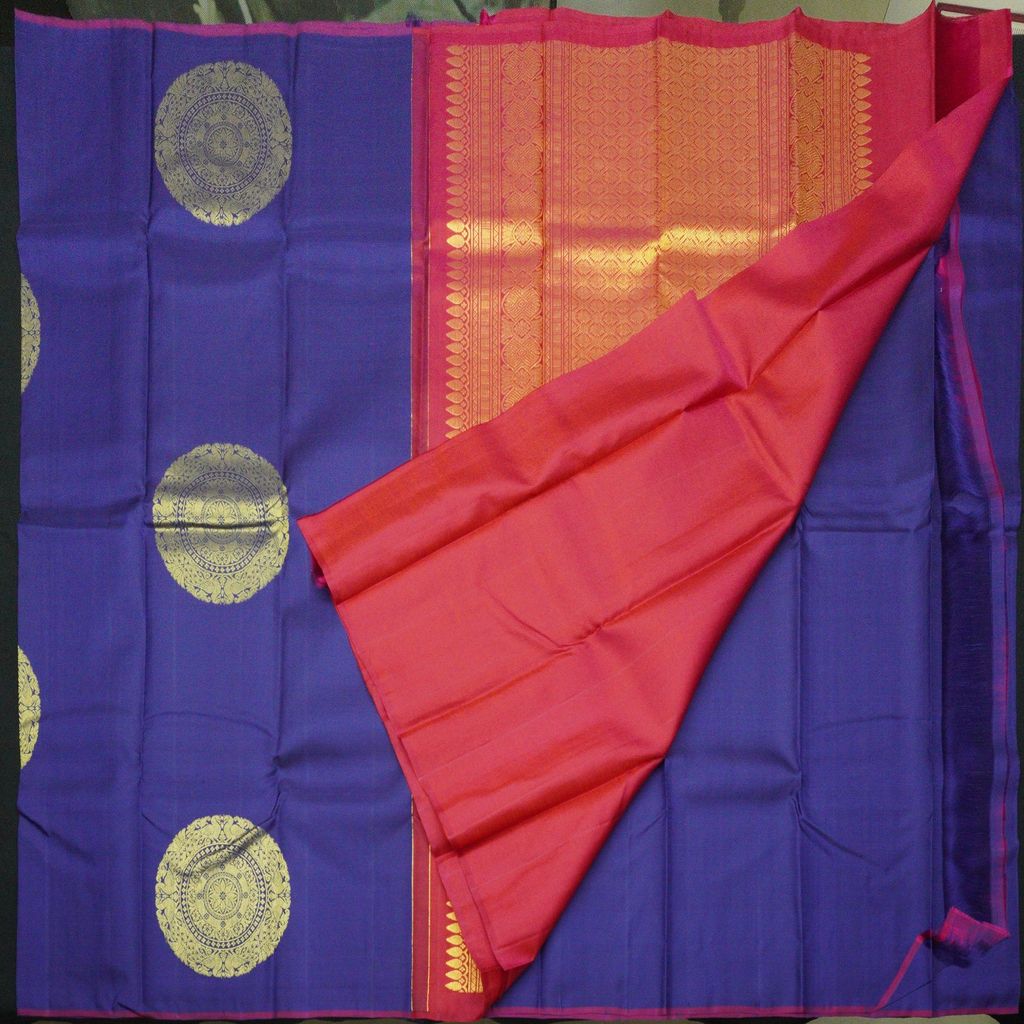 Admiral Blue Borderless Pure Kanchi Silk Saree with Fancy Butta
