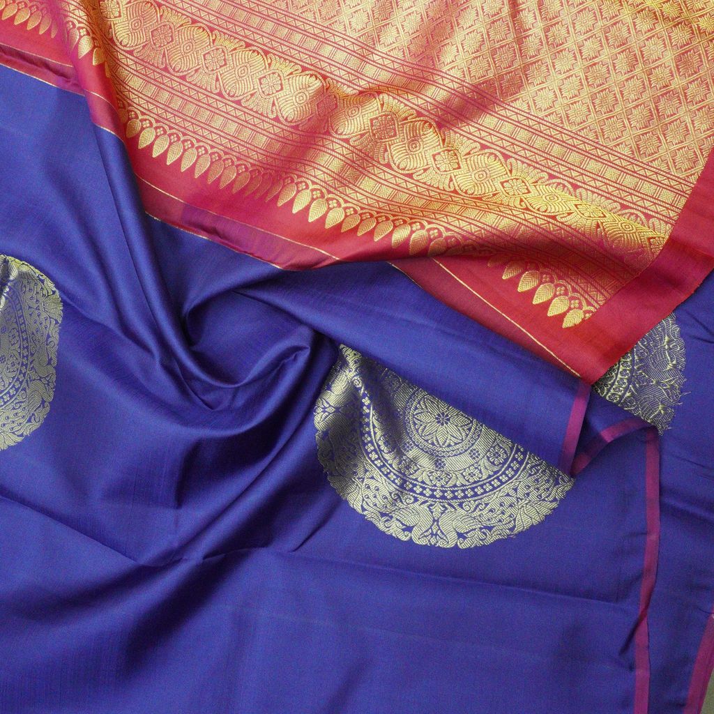 Admiral Blue Borderless Pure Kanchi Silk Saree with Fancy Butta
