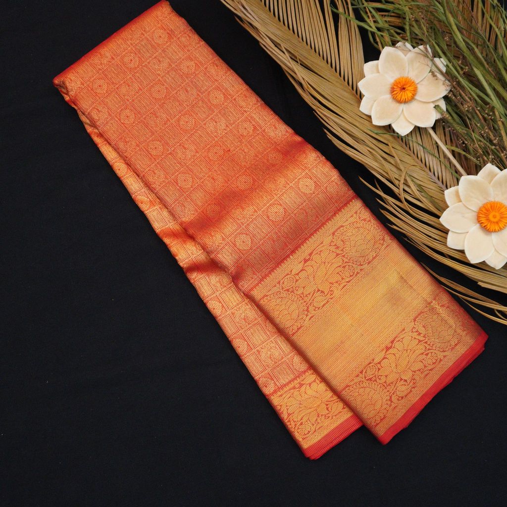 Red Bridal Kanchipuram Silk Saree Pure Gold Zari