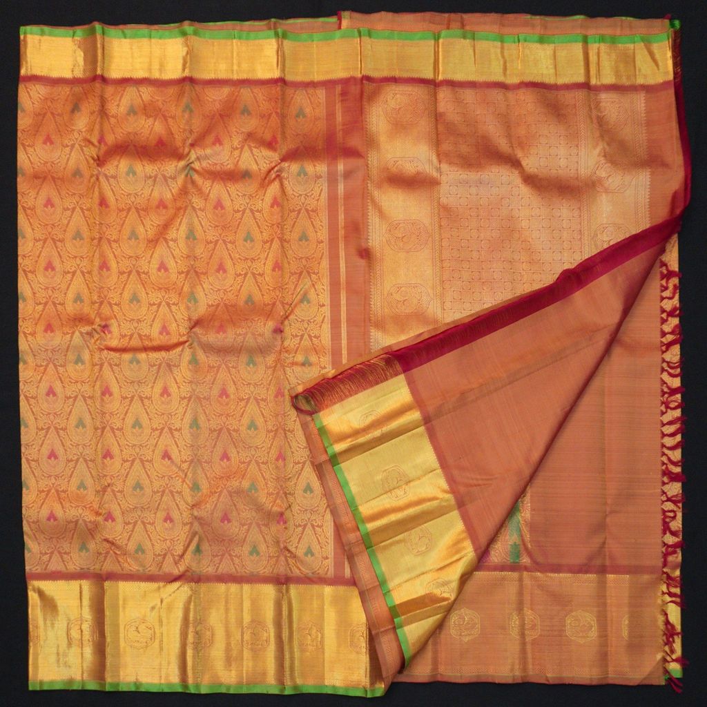 Radiant Red Kanchipuram Silk Bridal Saree: Pure Gold Zari