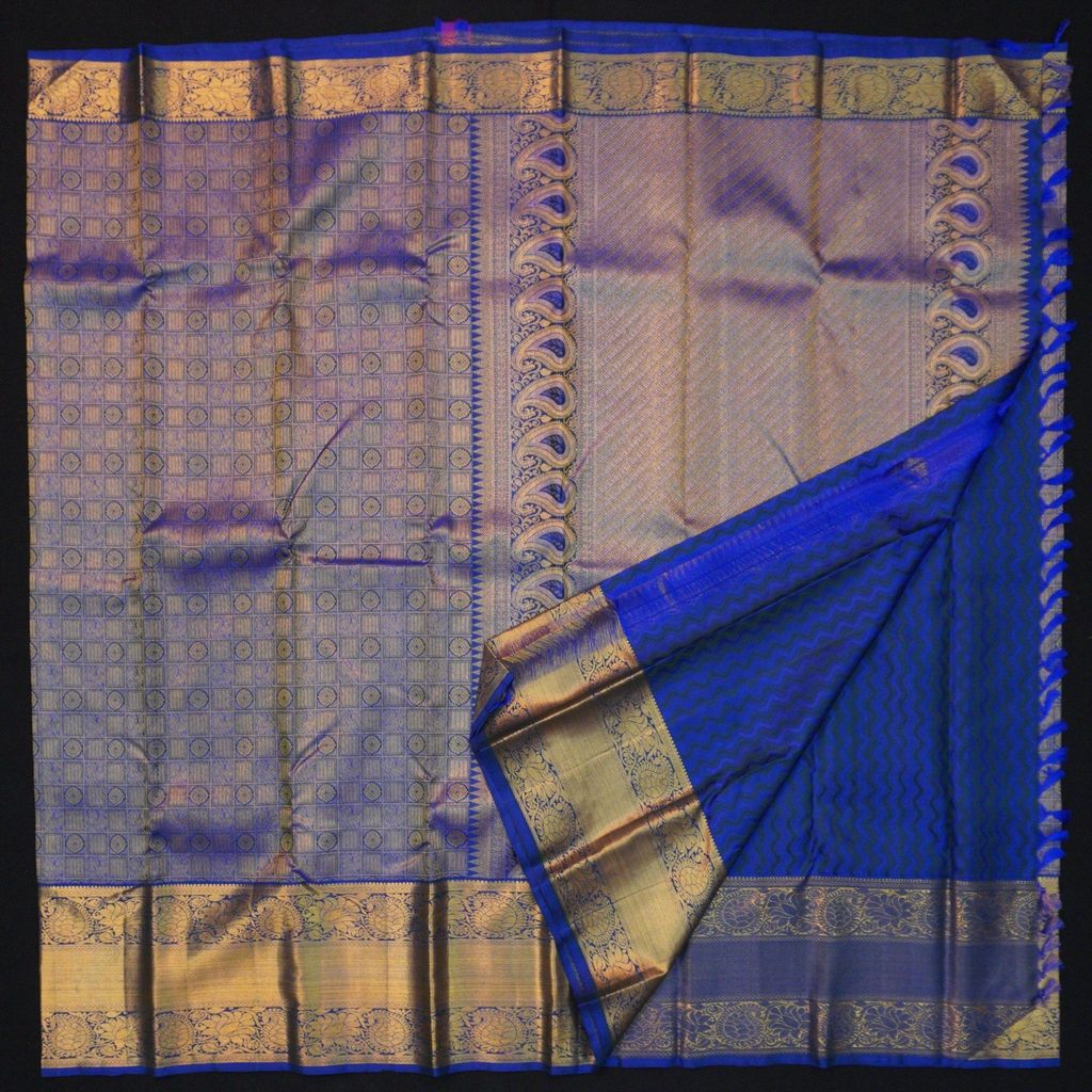 Blue Kanchipuram Silk Bridal Saree with Gold Zari & Jacquard Grace