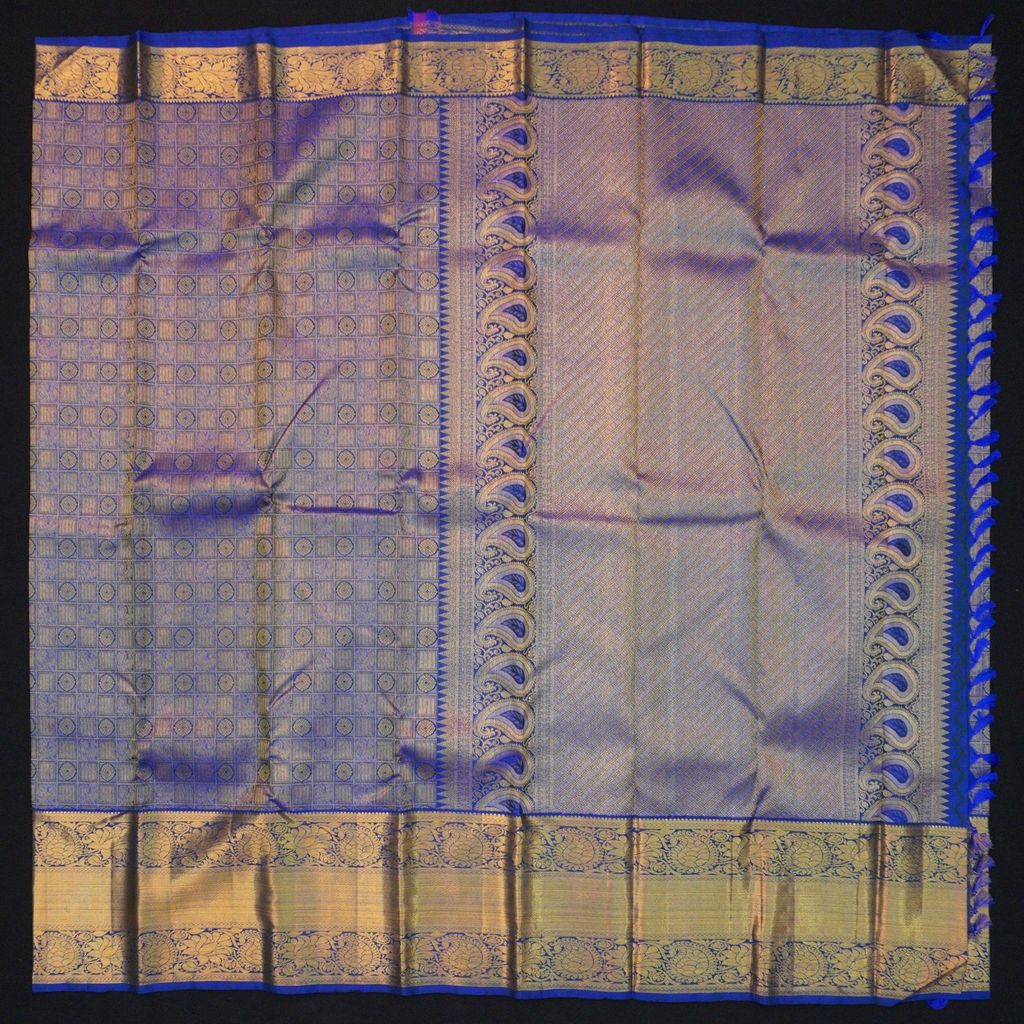 Blue Kanchipuram Silk Bridal Saree with Gold Zari & Jacquard Grace