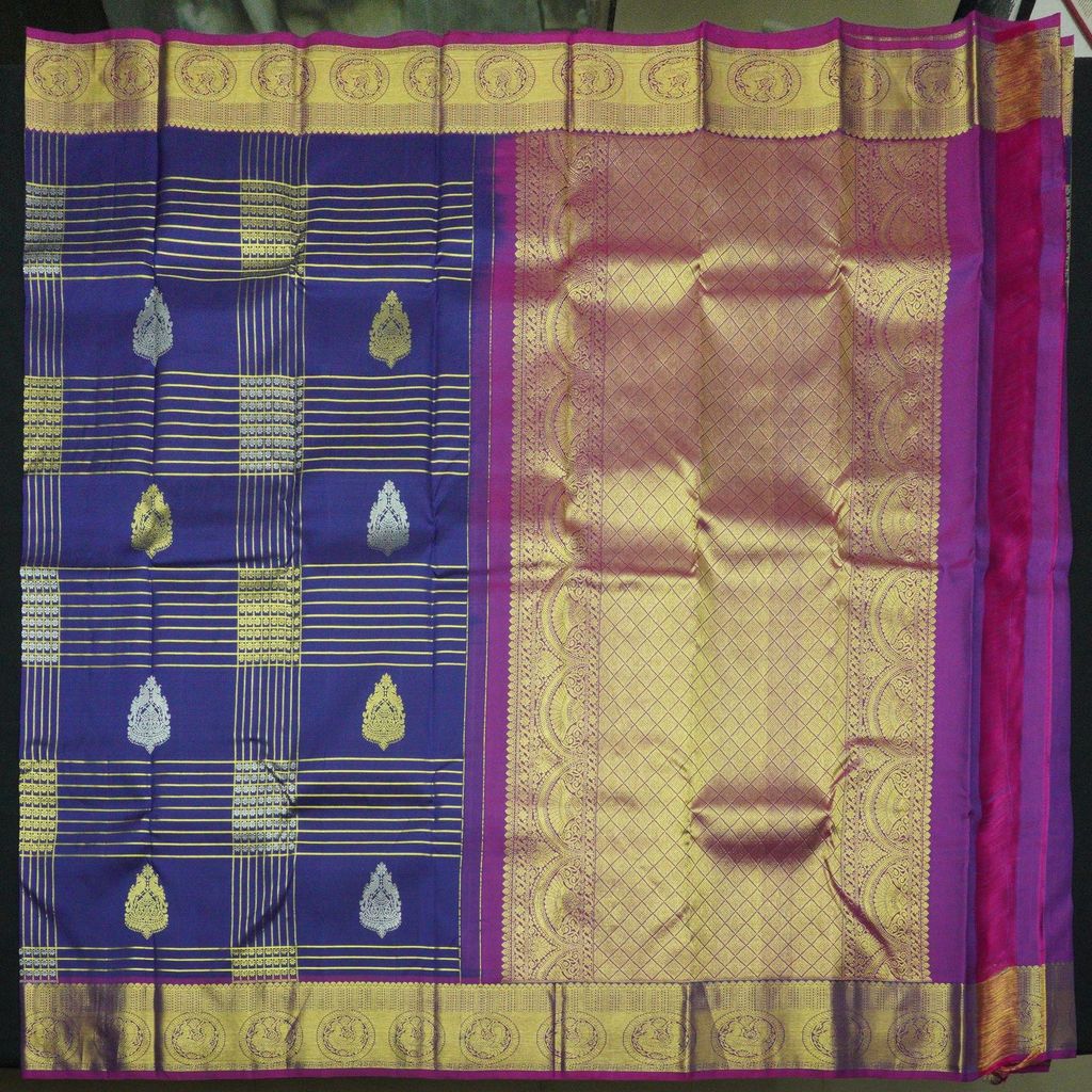 Persian Blue Kanjivaram Silk Saree in Classy Gold and Silver Butta